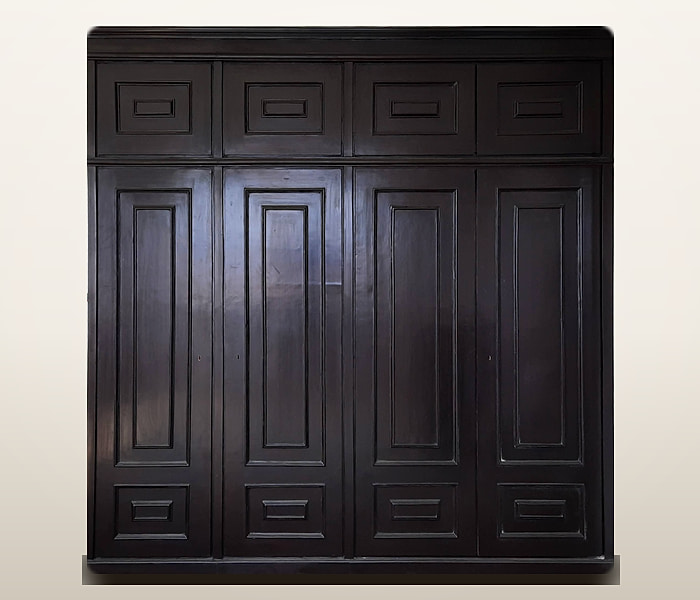 Four-door espresso wardrobe with top cabinets, made to measure by Jarghaa Furniture in Lalitpur
